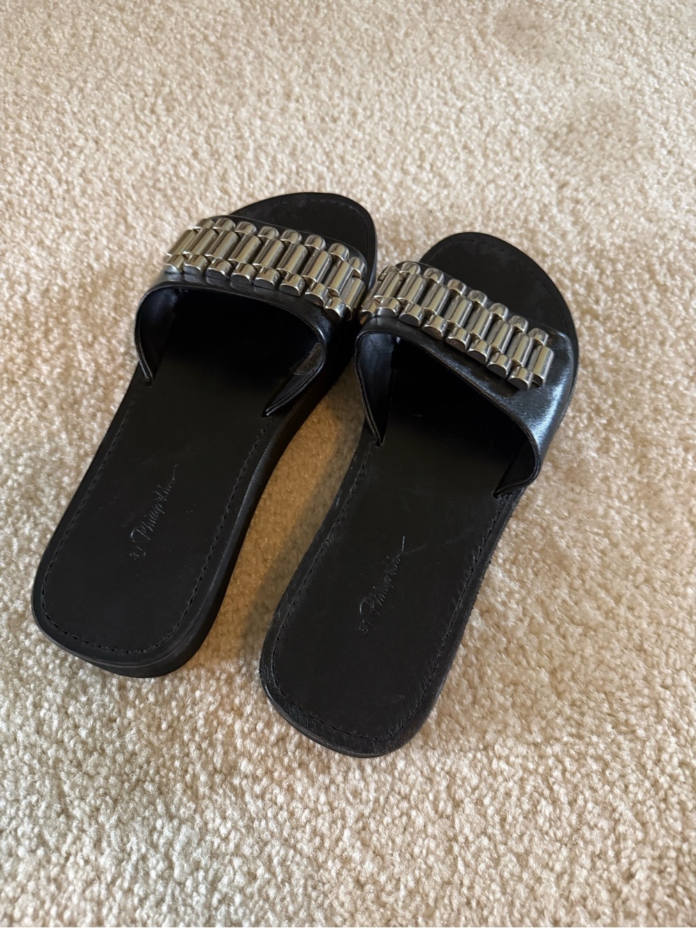 3.1 Phillip Lim Black Slide Sandals with Silver Tube Embellishments - brand new - Picture 6 of 8